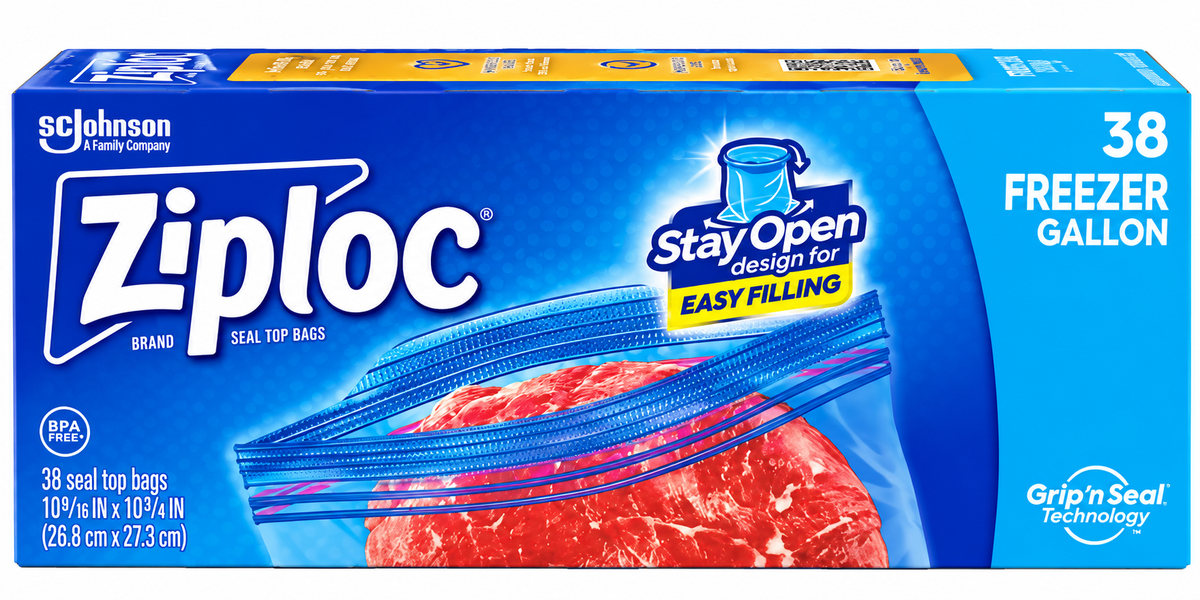 Ziploc Brand Gallon Freezer Storage Bags, Stay Open Design, Easy to Fill, 38 ct