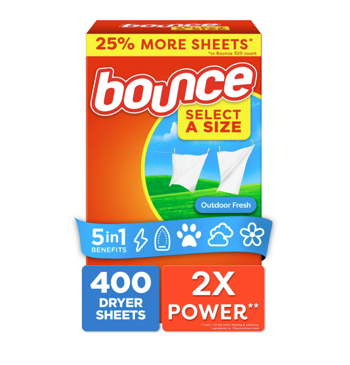 Bounce Select a Size Fabric Softener Dryer Sheets, Outdoor Fresh, 400 ct.