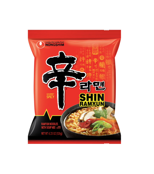 Nongshim Shin Ramyun Spicy Beef Ramen Noodle Soup, 4.23 oz.