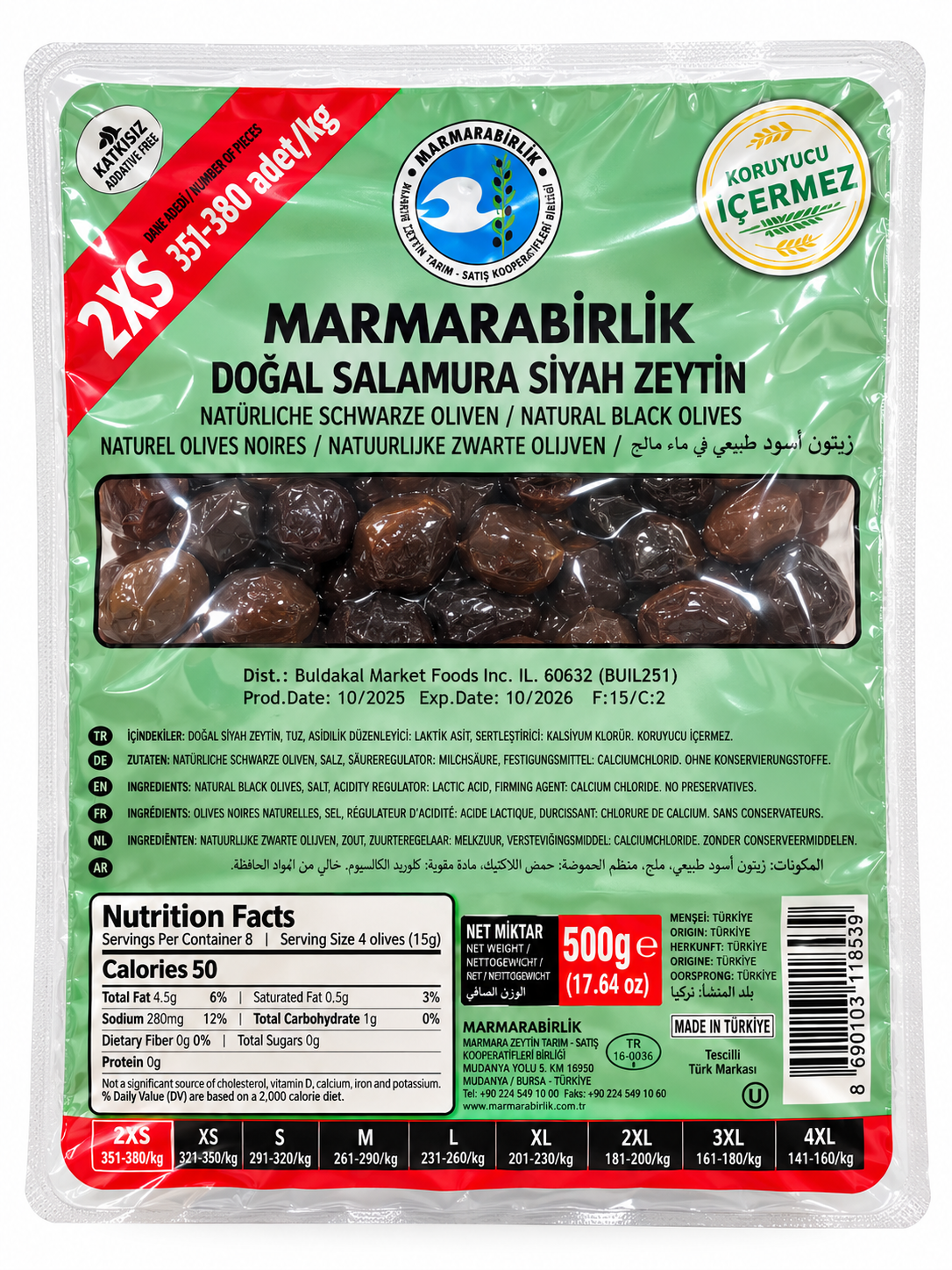 Marmarabirlik Natural Black Olives – 500 g (17.64 oz)