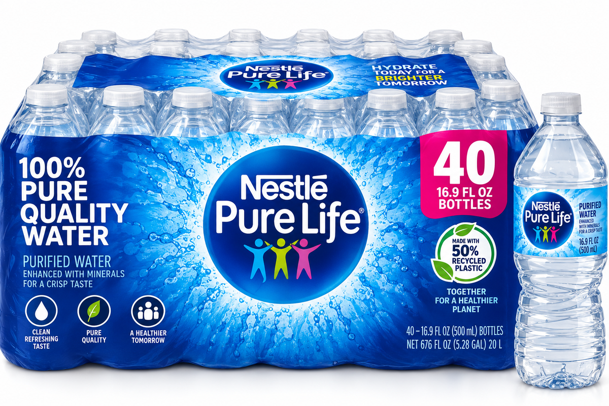 Pure Life Purified Water – 40 Pack, 16.9 fl oz Bottles