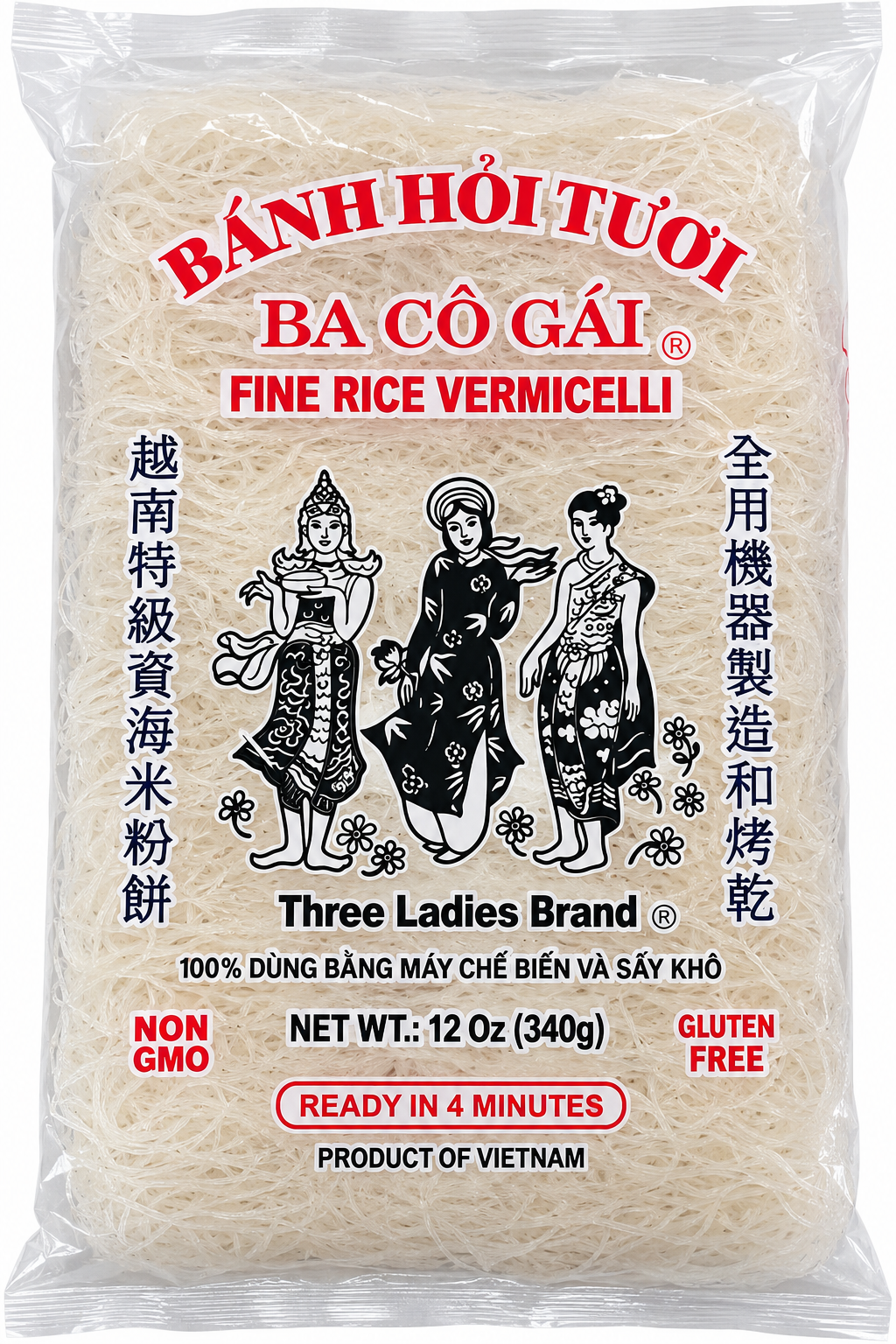 Three Ladies Fine Rice Vermicelli (Banh Hoi) – 12 oz